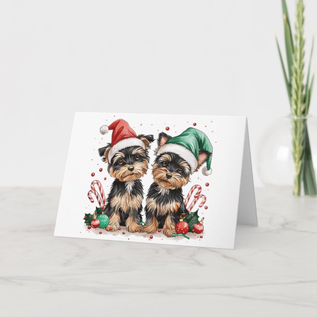 Cartão De Festividades Natal Yorkshire Terrier Dogs (Frente)