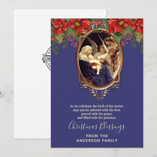 Cartão De Festividades Natalina Religiosa Vintage Virgem Maria Jesus (Frente/Verso)