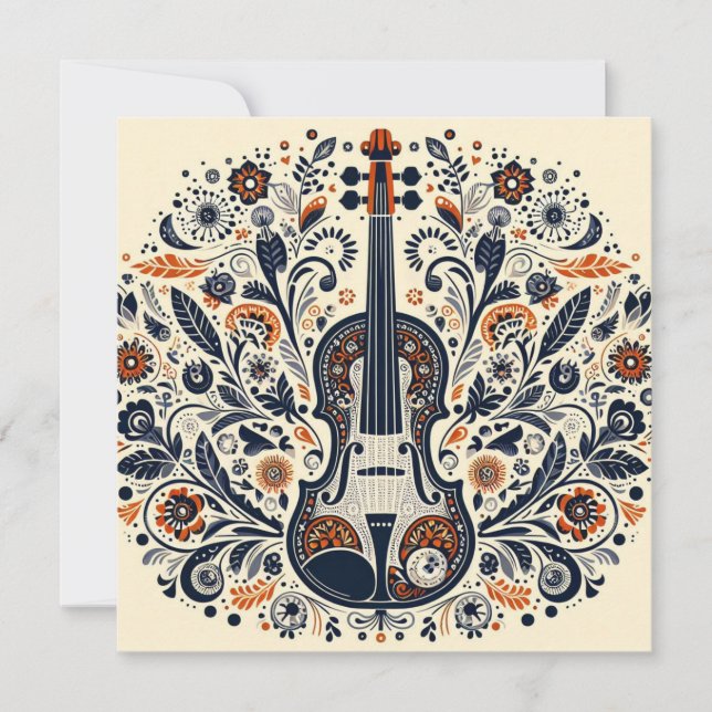 Cartão De Festividades  National Violin Day Melody Sticker with Folk Art  (Frente)