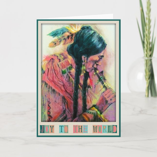 Cartão De Festividades Native American Flute Player Christmas Card (Frente)