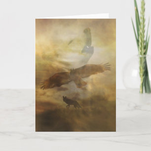 Cartão De Festividades Native American Happy Birthday Wolf and Hawk