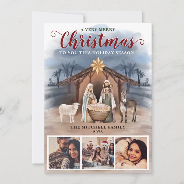 Cartão De Festividades Natividade Cena bebê Jesus Foto Feliz Natal (Frente)