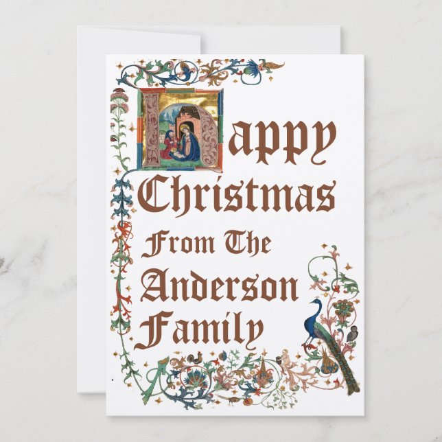 Cartão De Festividades Natividade de Natal Iluminosa Medieval (Frente)