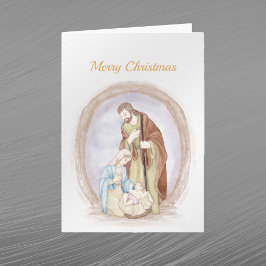 Cartão De Festividades Natividade de Natal Jesus Maria José Aquarela