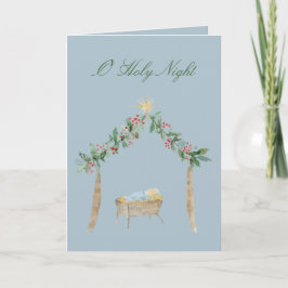 Cartão De Festividades Natividade em Aquarela da Noite Santa