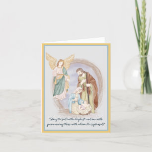 Cartão De Festividades Natividade em aquarela e anjo personalizado