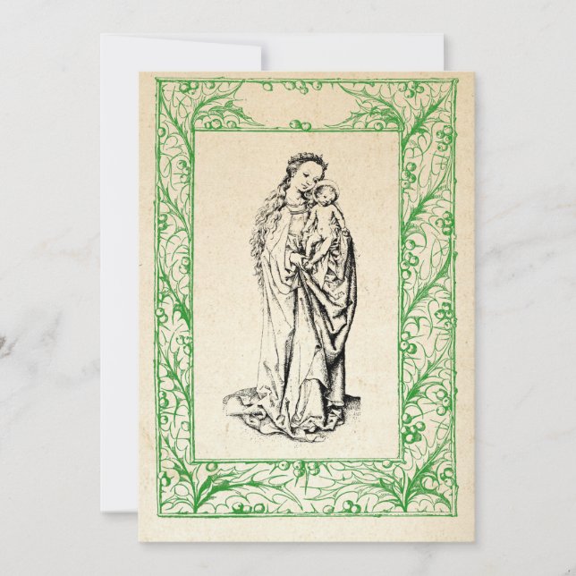 Cartão De Festividades Natividade Medieval Maria e Jesus Fronteira Sagrad (Frente)