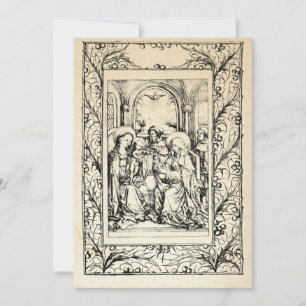 Cartão De Festividades Natividade Medieval Maria e Jesus Fronteira Sagrad