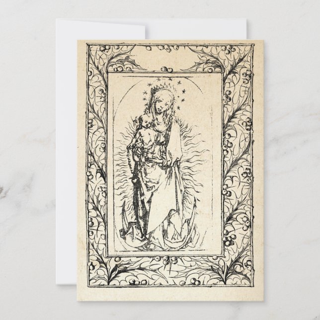 Cartão De Festividades Natividade Medieval Maria e Jesus Fronteira Sagrad (Frente)