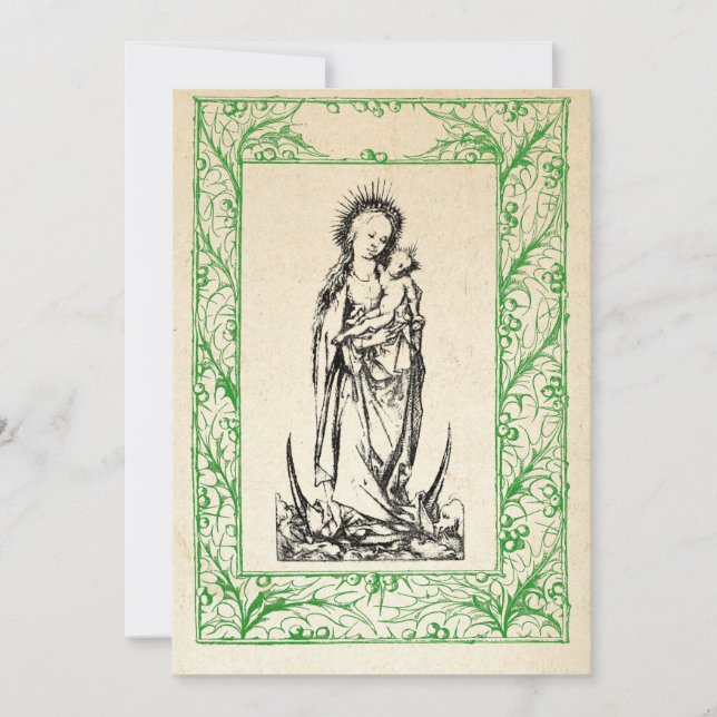 Cartão De Festividades Natividade Medieval Maria e Jesus Sagrada Borda Fe (Frente)