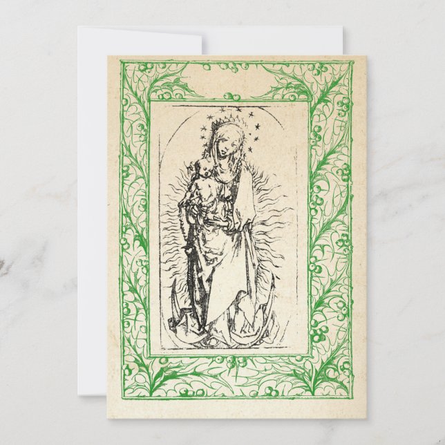 Cartão De Festividades Natividade Medieval Maria e Jesus Sagrada Borda Fe (Frente)