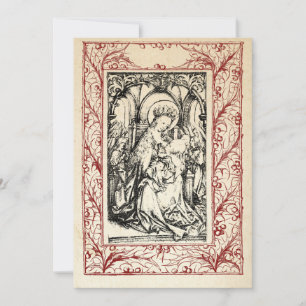 Cartão De Festividades Natividade Medieval Maria e Jesus Sagrada Borda Fe