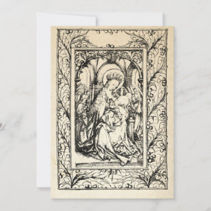 Cartão De Festividades Natividade Medieval Maria e Jesus Sagrada Borda Fe