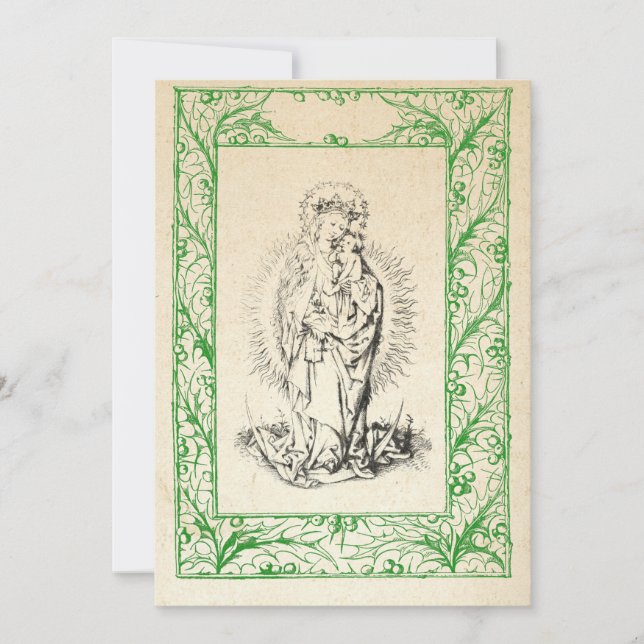 Cartão De Festividades Natividade Medieval Maria e Jesus Sagrada Fronteir (Frente)