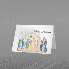 Cartão De Festividades Natividade Natal Azul Cristã Aquarela