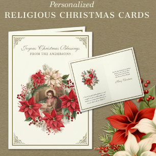 Cartão De Festividades Natividade religiosa de Natal Feliz Poinsettias