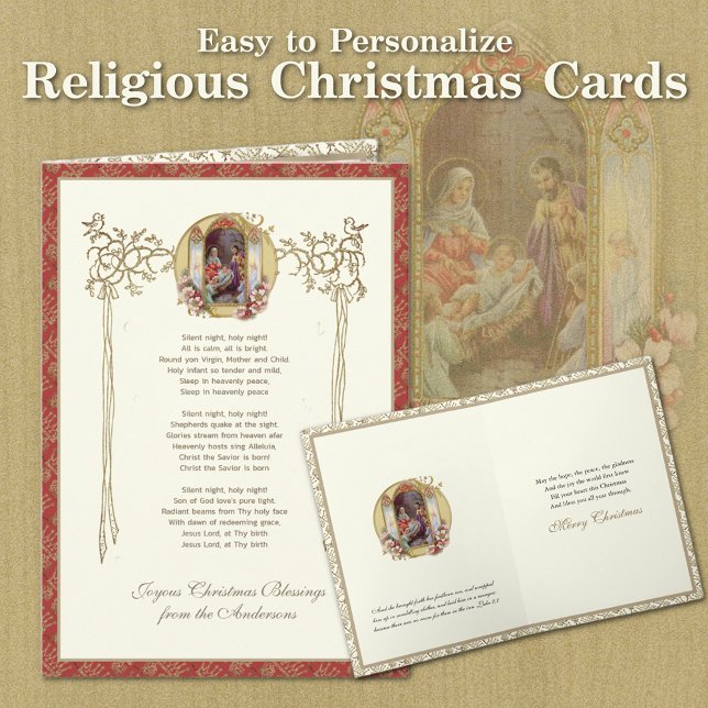 Cartão De Festividades Natividade Religiosa Noite de Jesus Silencioso em  (Traditional Religious Christmas Nativity Cards with Scripture Verse)