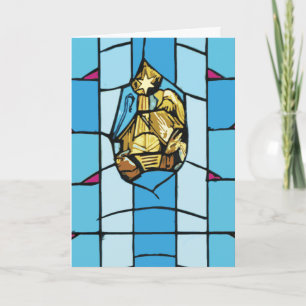 Cartão De Festividades Nativity Blue Zoom Stained Glass Christmas