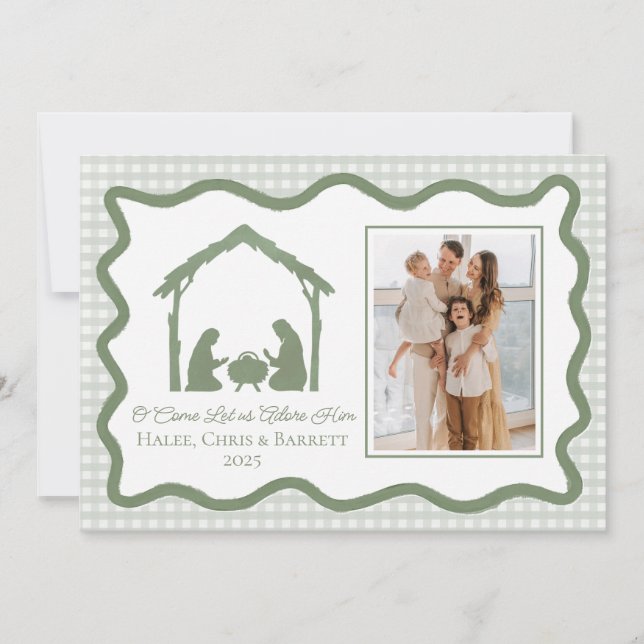 Cartão De Festividades Nativity Christmas Greeting, Holiday Family Photo (Frente)