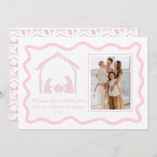 Cartão De Festividades Nativity Christmas Greeting, Holiday Family Photo (Frente/Verso)