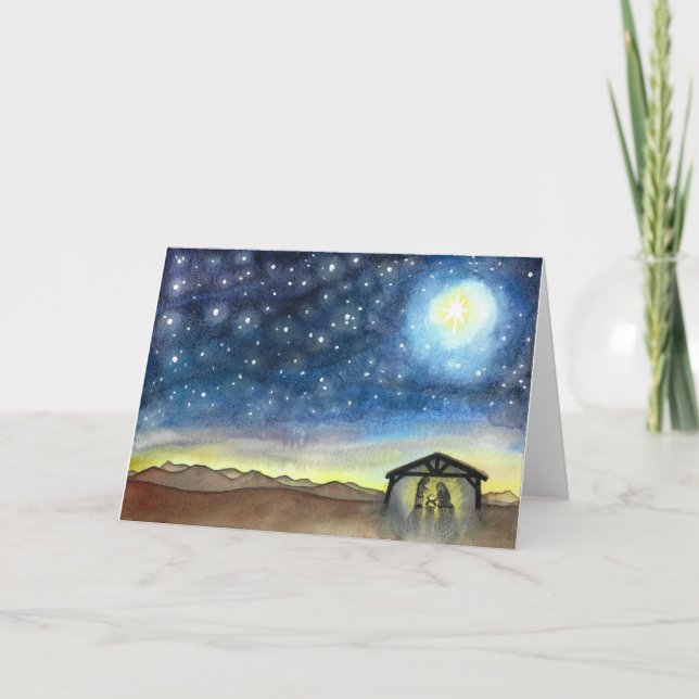 Cartão De Festividades Nativity Night Sky Holiday Card (Frente)
