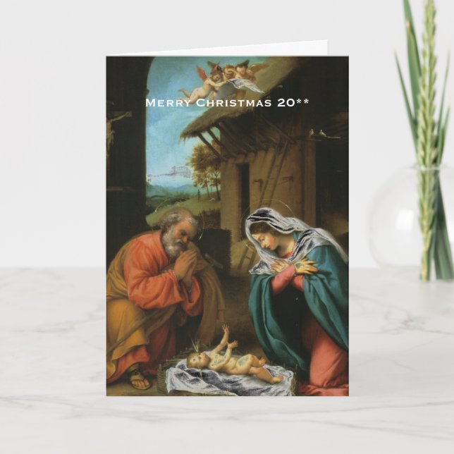 Cartão De Festividades Nativity Scene Christmas Greeting Card (Frente)