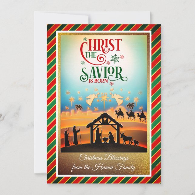 Cartão De Festividades Nativity Scene "Merry Christmas & Happy New Year" (Frente)