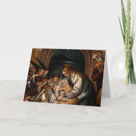 Cartão De Festividades Nativity Scene Virgin Mary Baby Jesus Angels Crib