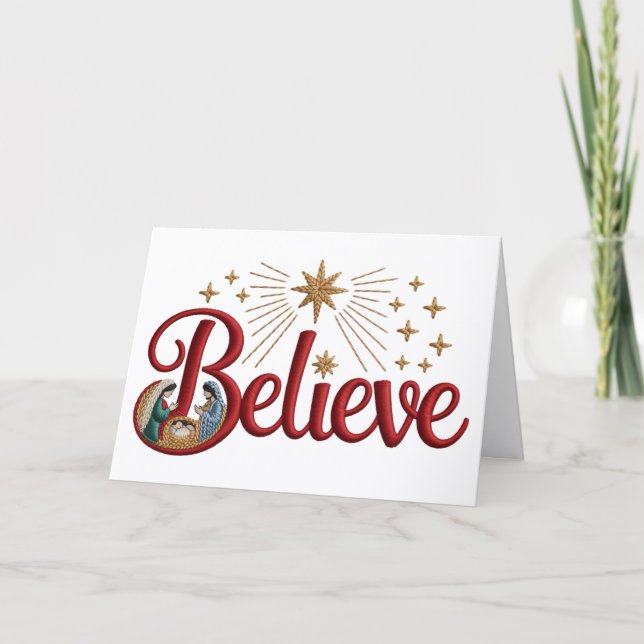 Cartão De Festividades Nativity Yarn Crochet (Faux, Not actual Yarn) (Frente)