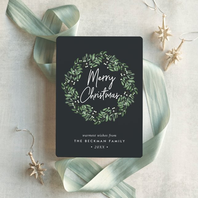 Cartão De Festividades Naturalmente Joyful | Watercolor Wreath Christmas (Criador carregado)