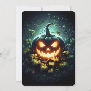 Cartão De Festividades Nature assustadora com abóbora de Halloween brilha