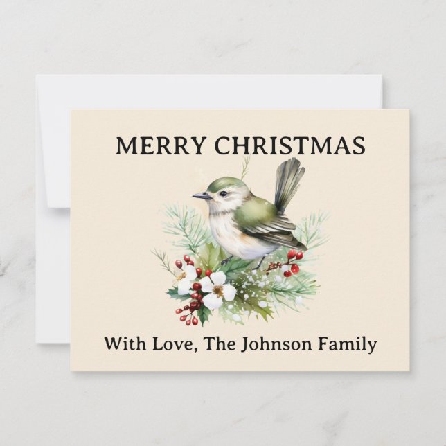 Cartão De Festividades Natureza Simples De Pássaro Floral De Natal Elegan (Frente)