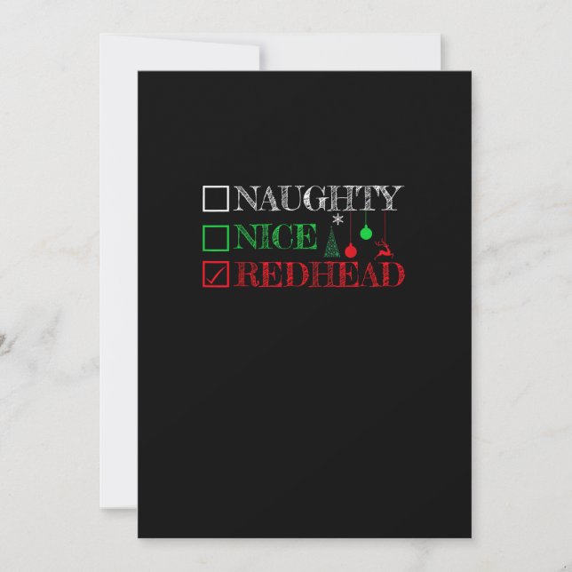 Cartão De Festividades Naughty Nice Redhead Christmas Funny Holiday (Frente)