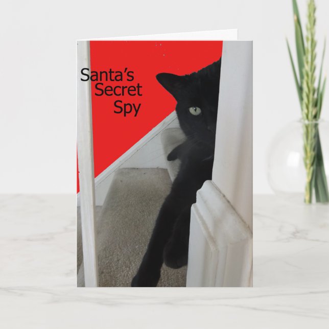 Cartão De Festividades Naughty or Nice Black Cat Spy Christmas Card (Frente)