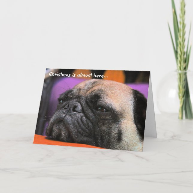 Cartão De Festividades Naughty Pug Christmas Card (Frente)