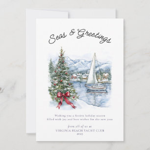 Cartão De Festividades Náutico Mares & Saudações Barco à Vela Natal