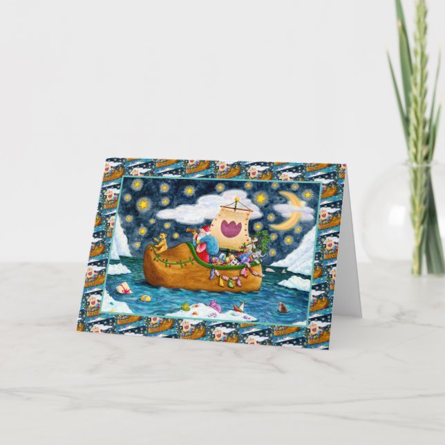 CARTÃO DE FESTIVIDADES NAVIO CALÇADO NEERLANDÊS, ICEBERGS, BALEIA, URSO (Frente)