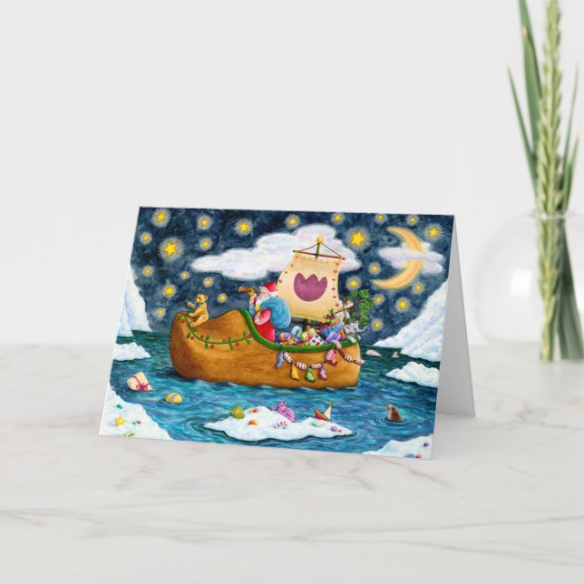 CARTÃO DE FESTIVIDADES NAVIO CALÇADO NEERLANDÊS, ICEBERGS, BALEIA, URSO (Frente)