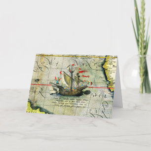 Cartão De Festividades Navio de Magalhães Victoria, Mapa Antiquado do Oce