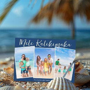 Cartão De Festividades Navy Azul Mele Kalikimaka 3 Foto de Praia Natal