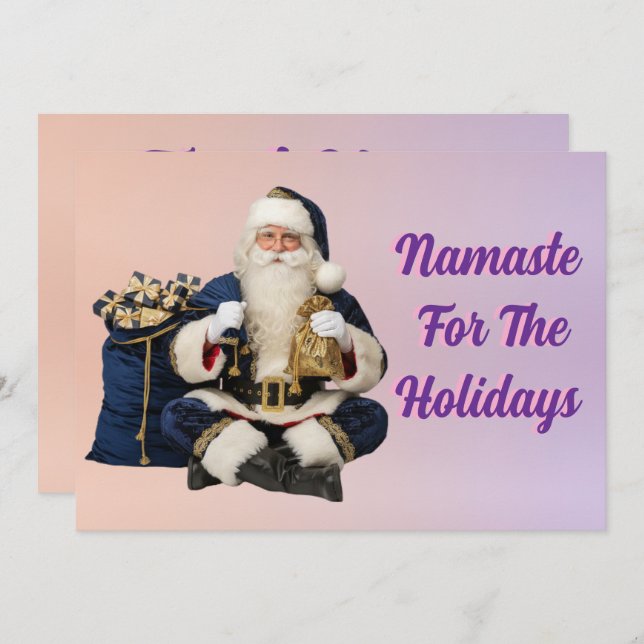 Cartão De Festividades Navy Blue Meditating Santa Holiday Card -Spiritual (Frente/Verso)