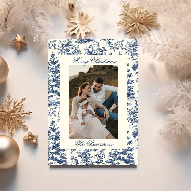 Cartão De Festividades Navy Chinoiserie Toile De Jouy Photo Christmas (Criador carregado)