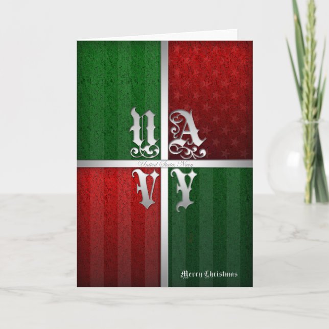 Cartão De Festividades Navy Christmas Card (Frente)