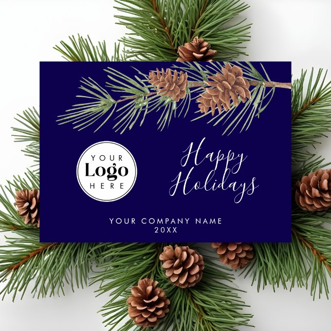 Cartão De Festividades Navy Custom Logo Holiday Business Thank You Card (Criador carregado)