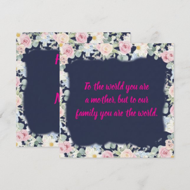 Cartão De Festividades Navy Floral Pink Typography Mother's Day Card (Frente/Verso)