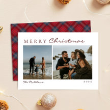 Navy Vermelho Tartan Simples Família Foto Natal