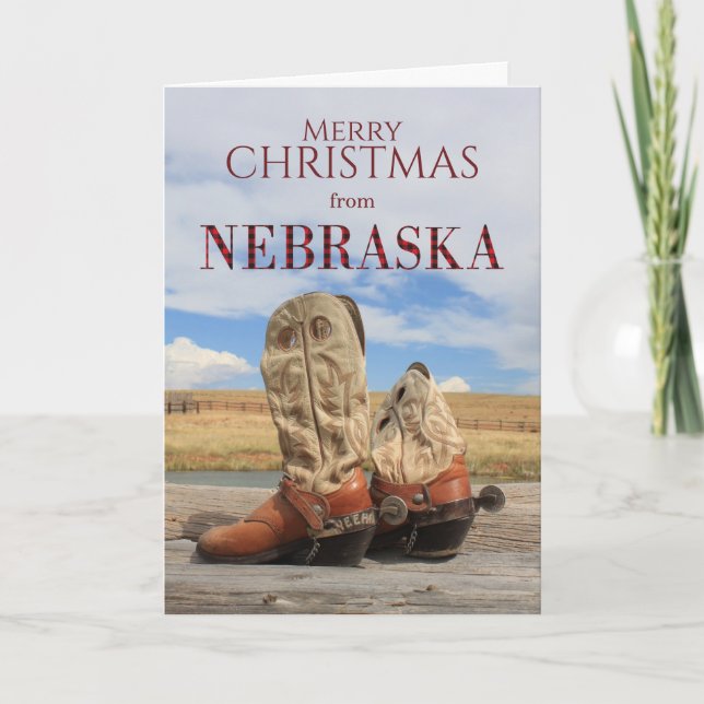 Cartão De Festividades Nebraska Cowboy Boot Christmas Card (Frente)