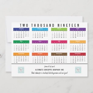 Cartão De Festividades Negócios do Calendário 2019   Obrigado às costas