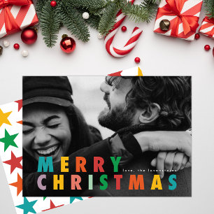 Cartão De Festividades Negrito Foto de Natal Colorido Minimalista Moderno