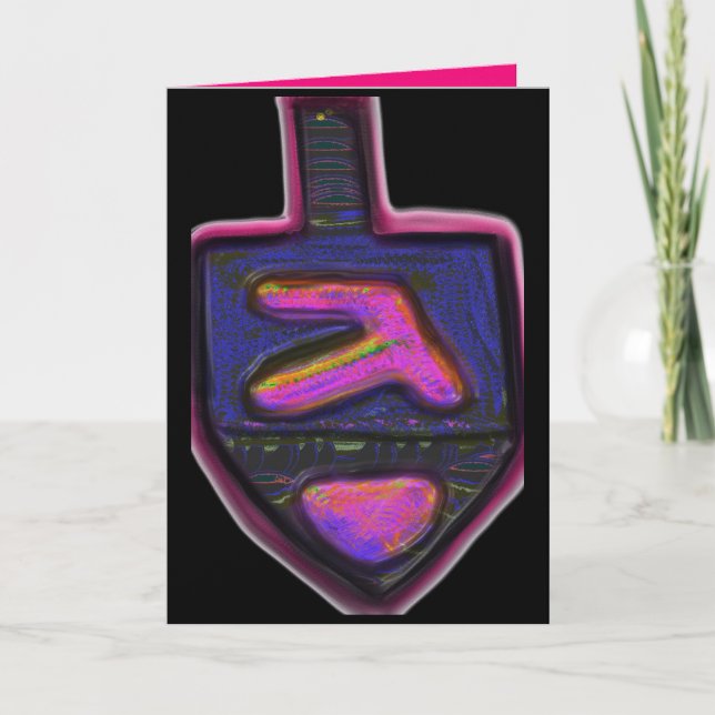 Cartão De Festividades Néon-arco-íris escuro Hanukkah dreidel (Frente)